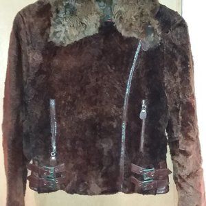 Sexy Women's Grande Pieles Leather Jacket with Beaver Fur Collar